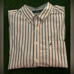 Nautica Men's Long Sleeve Casual Shirt - Pink and Blue Stripes ~ XXL